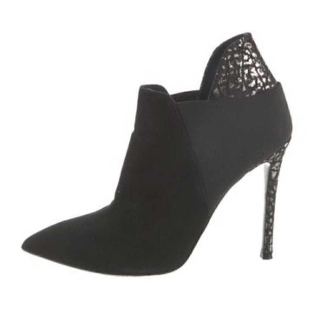 Pollini womens black silver Genuine Suede high heel bootie boots ankle 7.5
